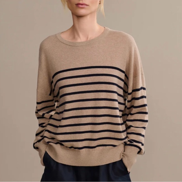 Jenni Kayne Sweaters - Jenni Kayne Avery Crewneck Oat Navy Stripe Cotton Merino Sweater Medium